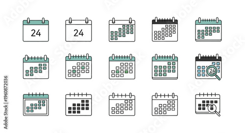 Collection of calendar icons and symbols.