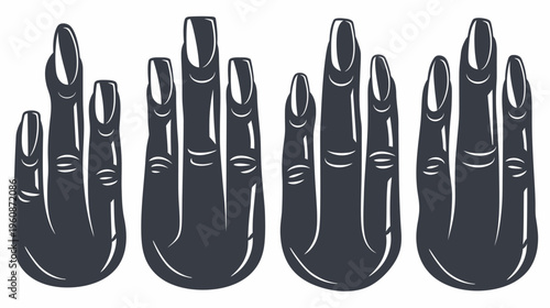 Stylized graphic featuring four hand silhouettes in dark gray, each hand's palm facing up