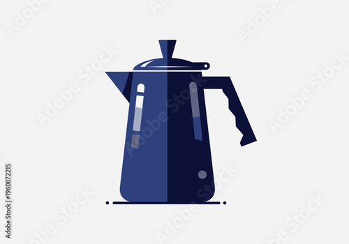 Minimalist Navy Blue Coffee Percolator Vector Illustration - Flat Design Icon for Cafe and Kitchen Decor