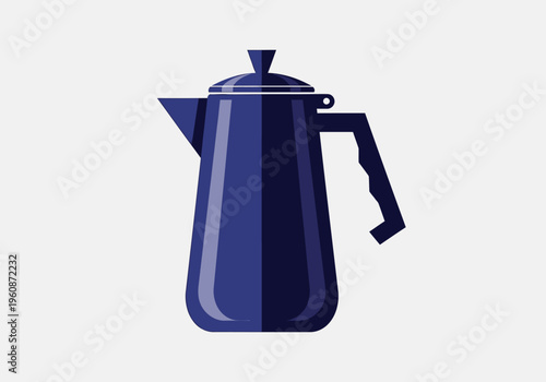 Minimalist Blue Coffee Percolator Vector Illustration, Flat Design Stovetop Coffee Maker Icon Isolated on White Background