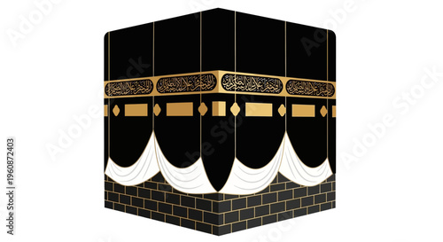 Holy Kaaba in Mecca 3D Illustration Isolated on White Background, Sacred Islamic Landmark for Hajj and Umrah Pilgrimage, Makkah Saudi Arabia Religious Symbol