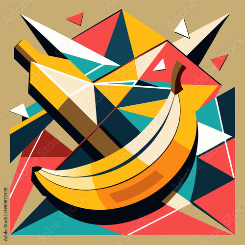 Vibrant Cubist Style Vector Illustration of Bananas