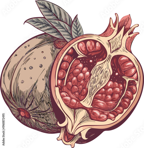 highly detailed vector illustration of a pomegranate