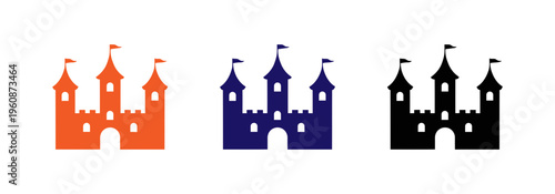 set of castle icons in different colors