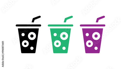 Colorful cups with straws and dotted lids