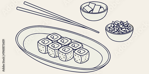 Seamless food flat design vector illustration featuring a collection of bakery icons, meat, fish, and sushi symbols for a restaurant dinner menu pattern.