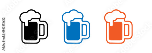 Beer mugs in different outline colors sharing a clink gesture