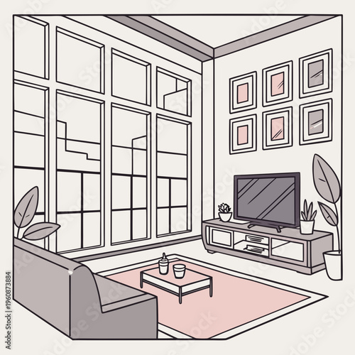 A living room with a couch, coffee table, and tv