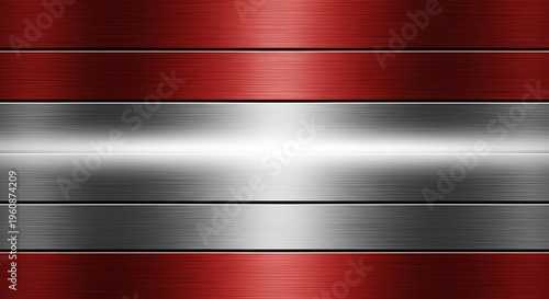 Brushed metal plate with red and silver horizontal stripes pattern