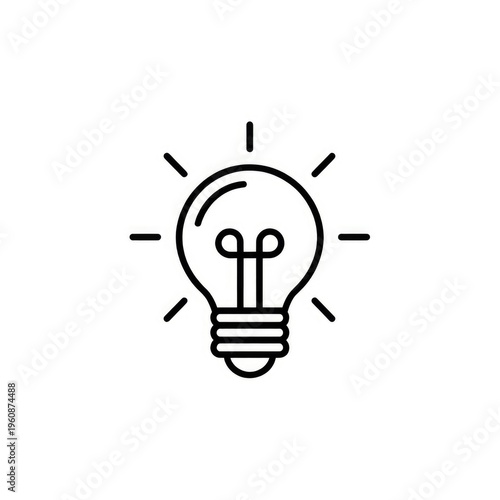 Minimal black line light bulb icon isolated on white background