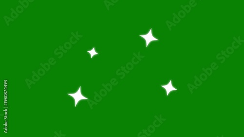 Shiny twinkle glitter stars, glowing cartoon white star animation, retro, doodle, vector sparkle shine, blinking light trail effects, chroma key green screen festive seamless loop background.4K