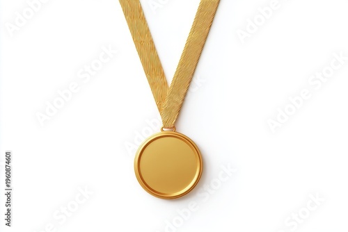 Gold medal with ribbon on white background - award symbol of achievement and success