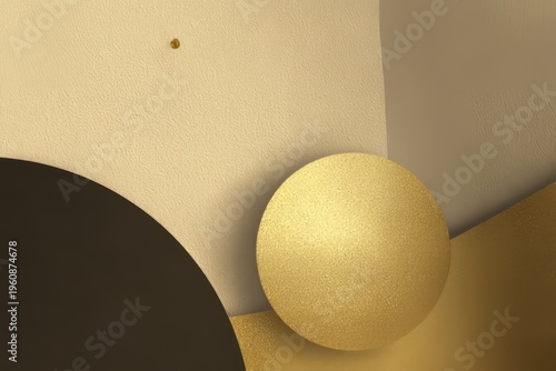 Abstract geometric composition with gold and black circular forms