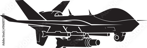 Military drone, combat aircraft, black silhouette, vector illustration, unmanned aerial vehicle
