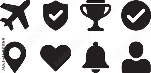 User interface universal icon set for mobile application web navigation and profile account management.