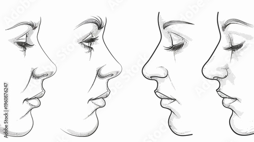 Black and white illustration of four human profiles, each showing the side view of a face