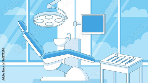 Professional Dental Clinic Interior with Medical Chair and Instruments