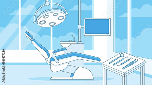 Modern Dental Clinic Interior with Advanced Equipment and Empty Patient Chair