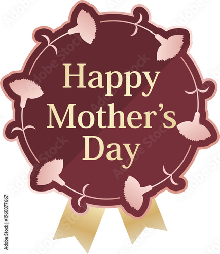 高級感のある母の日ギフト販促エンブレム　ボルドー＆ピンクゴールド