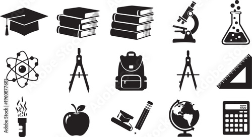 Education icons and symbols for learning and school supplies