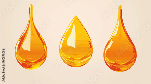 Three stylized, golden-yellow droplets are depicted on a softly colored, neutral background