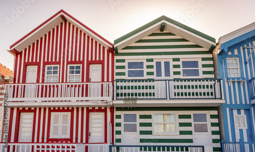 Stripes painted house - Palheiros in Costa Nova, Aveiro city, Portugal