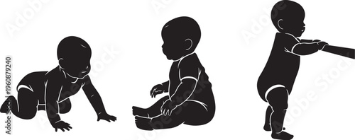 Baby Development Stages Silhouette Crawling Sitting Standing