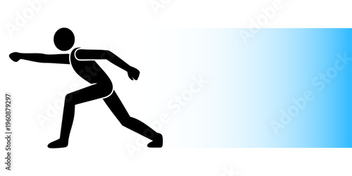 Vector Illustration of a Character Silhouette in Action Motion with Decorative Blue Light Effects Ideal for Professional Gym Motivation Posters and Healthy Lifestyle Branding Graphics