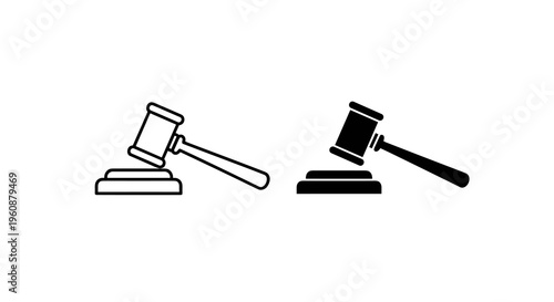 Crisp Gavel and Sound Block Icon Set Essential Vector Symbols for Law, Justice, and Auction Authority, Representing Critical Decisions and Formal Proceedings