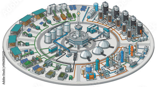 Industrial processes and infrastructure layout.