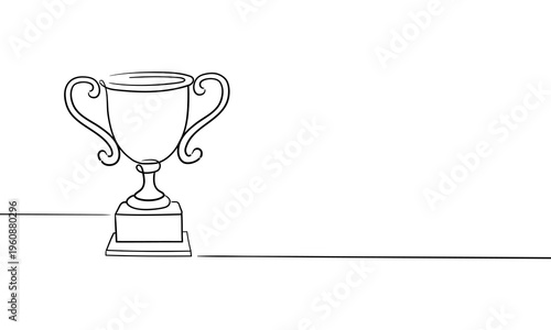 Winner Trophy line art drawing. Minimal Success Concept. Victory Cup outline. Vector Illustration