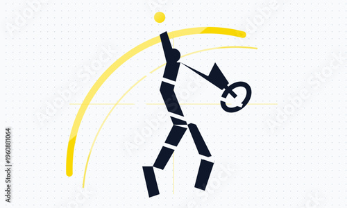 Minimalist graphic illustration of a stylized athlete figure performing a dynamic basketball move