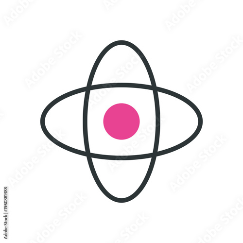 A 3d molecular atom symbol vector illustration featuring atomic electrons in orbit around a central sphere for science, physics, and nuclear energy design isolated on a white background
