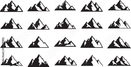 Black and white mountain range icons in repeating pattern