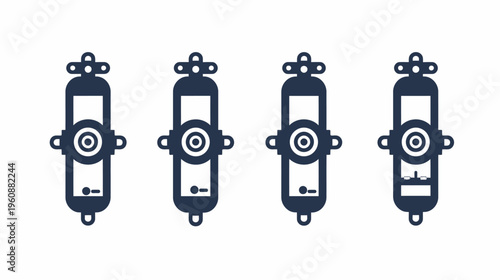 Four stylized illustrations of industrial equipment, featuring cylindrical shapes and control elements