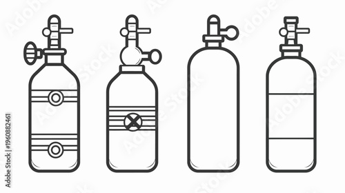 Four stylized, outlined illustrations of pressure tanks with attached valves and detailing