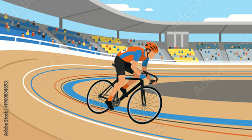 Professional Cyclist Racing on Velodrome Track.