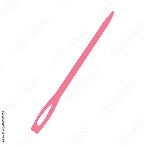 Pink sewing needle icon isolated on white, needlework and tailoring concept.Concept of hand sewing and embroidery. Clipart needlework, creative hobby.Do it yourself