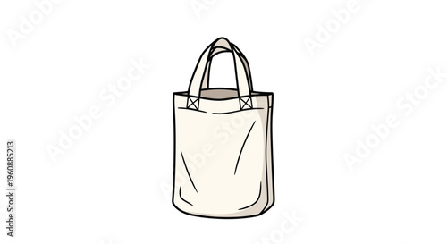A plain light beige fabric tote bag with two handles stands upright against a white background.