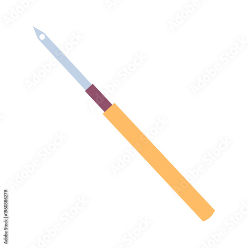 Punch needle tool with wooden handle for embroidery. Rug hooking needle for textile art and DIY crafts.Clipart of needlework creative hobby isolated on background