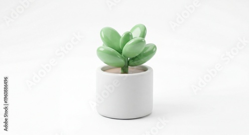 3D succulent plant in white pot icon, minimalist interior decor and nature symbol for environmental and lifestyle web design projects