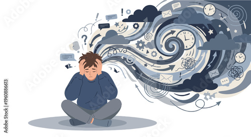 Abstract Human Head with Emotional Waves