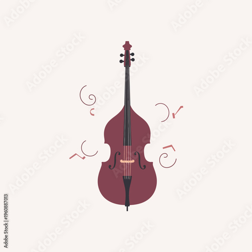 Double Bass Musical Instrument with stylized music notes