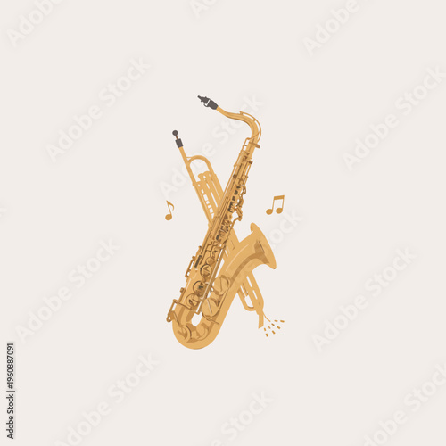 Saxophone and trumpet musical instruments with music notes