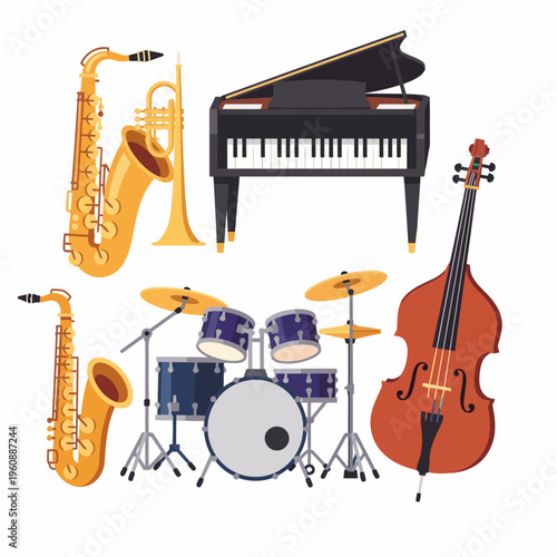 Musical instruments isolated on white for a jazz band performance or concert