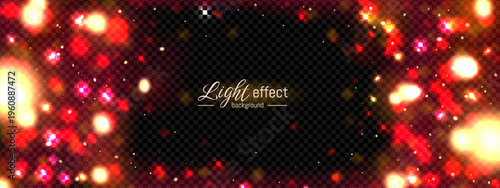 Red firefly overlay. Bokeh light particle with sparkle and magic pink fairy glow glimmer effect background. Night glowing insect for cave frame. Deep grass bug texture with flashlight source isolated