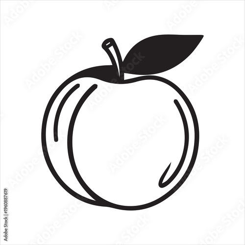 Foto Simple black and white line art illustration of an apple with a leaf and stem