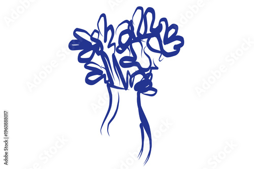 Flower Vase Line Art Illustration. Abstract Ink Contour Drawn Artwork. Imperfect Brush Stroke Painted Pattern. Felt-tip Pen Outline Contour Drawn Card Invitation Poster Print	