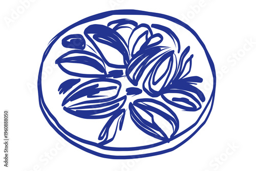 Seafood Mollusk Line Art Illustration. Abstract Ink Contour Drawn Artwork. Imperfect Brush Stroke Painted Pattern. Felt-tip Pen Outline Contour Drawn Card Invitation Poster Print	