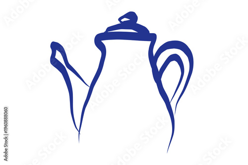 Tea Pot Line Art Illustration. Abstract Ink Contour Drawn Artwork. Imperfect Brush Stroke Painted Pattern. Felt-tip Pen Outline Contour Drawn Card Invitation Poster Print	